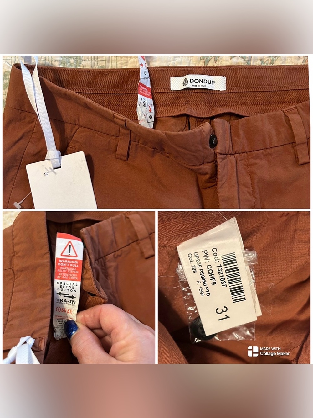 DONDUP GAUBERT SLIM-FIT COTTON WEAVE CUFFED ITALIAN TROUSERS 29 x 29 UNCUFFED 31 - Picture 6 of 11